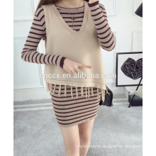 PK17ST371 waistcoat pattern tassel design cashmere sweater woman with fringe